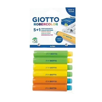 Image of GIOTTO Robocolor Plastic Coloured Chalk Holder, 6 Holders in Assorted Colours, Ideal for Children, Parties and Schools