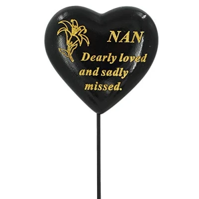 Image of Special Nan Black &amp; Gold Lily Flower Memorial Tribute Stick Graveside Plaque
