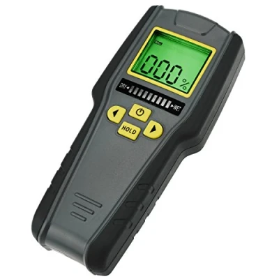 Image of 4 in 1 Pinless Moisture Meter, Digital LCD with Tricolor Bar Graph for Drywall, Masonry, Softwood and Hardwood w/Auto Calibration &amp; Alarm