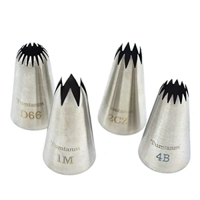 Image of Tumtanm Large Piping Nozzles, 4Pcs #2CZ #D66#4B #1M Stainless Steel Seamless Icing Nozzle Tip Set for Cupcakes and Baking