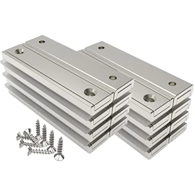 Image of Magnetpro Pack of 16 Rectangular Magnets 30 kg Force 60 x 13.5 5 mm with Countersunk Hole and Capsule, Household Industrial Pot Magnet Screws