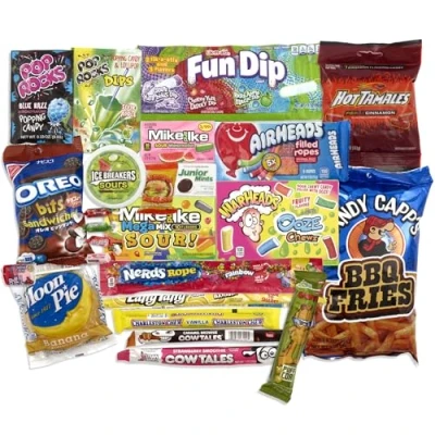 Image of William Hunter American Sweets Gift Bag Wide Selection Sweet Hamper, Great Value Hamper for Children or Adults, Mystery Box of Iconic Candy