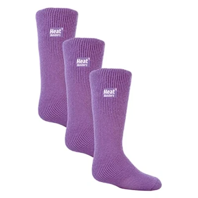 Image of HEAT HOLDERS Kids Thermal Socks for Winter 3 Pair Mutlipack Boys &amp; Girls Warm with Fluffy Fleece Inner (2 5, Purple)