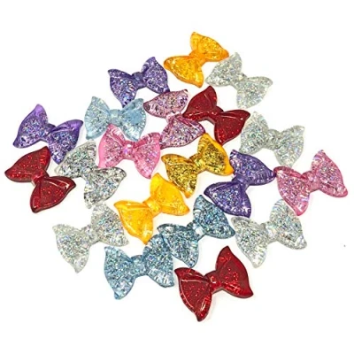 Image of Wedding Touches 20x Multicoloured 25mm Glitter Resin Bow Shabby Chic Flatbacks Craft Cardmaking Embellishments