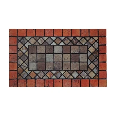 Image of Nicoman Elegant Tile Mat Barrier Doormat Eco Friendly Scrape and Non Slip Indoor/Outdoor Door Mat, Rectangular (75x44cm), Red Border
