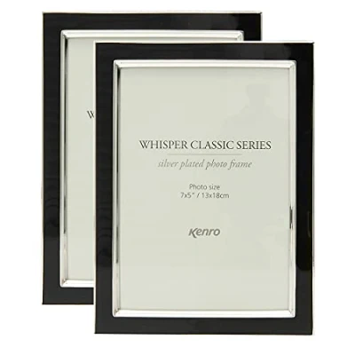 Image of Kenro Box of 2 Whisper Classic Black 7x5 Inch / 13x18cm Photo Frame with Silver Plated Edging WSC1318B