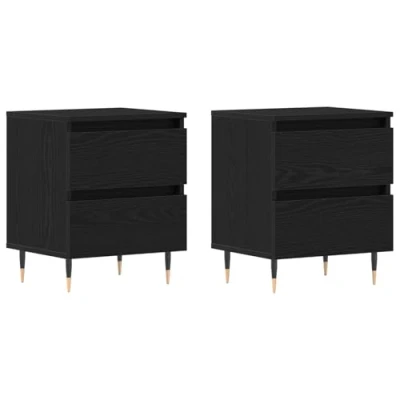 Image of vidaXL black oak wood bedside cabinets/table set with 2 drawers sleek minimalist design, durable natural veneer easy assembly ideal for bedroom/nightstand use