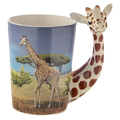 Image of Puckator Giraffe Savannah Decal Ceramic Shaped Handle Tea Coffee Mug Funny Home Accessories Cute Gifts for Girlfriend Large Mugs Men Women Hot Drinks Cups Presents Secret Santa Gift