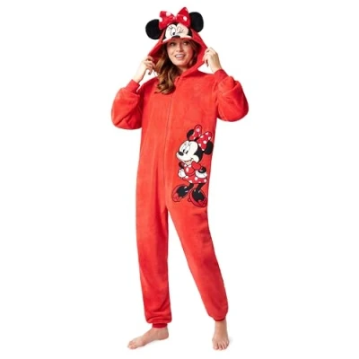 Image of Disney Stitch Onesies for Women Fluffy Minnie Mouse Eeyore Maleficent Onesie Pyjamas Lounge Wear Gifts (Red Minnie, S)