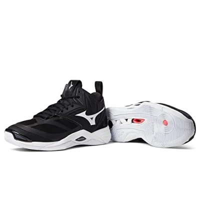 Image of Mizuno Unisex&#039;s 430300.9000.12.0950 Wave Momentum Mid Volleyball Shoe 9 1/2 (0950), Black White, 11 Women/9.5 Men