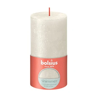 Image of BOLSIUS Rustic Shimmer Metallic Candle 130MM x 68MM Christmas Dinner Table Setting Xmas Festive Pillar Candles (Ivory)