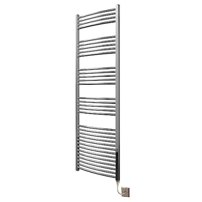 Image of Extra High Heat Output Chrome Electric Towel Rail 600 x 1800mm Curved Bathroom Radiator Heater Up to 26% More