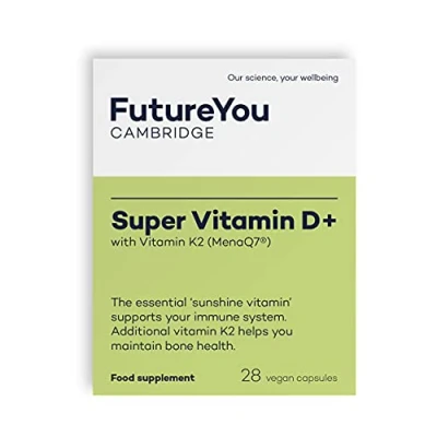 Image of Super Vitamin D+ Supplements High Strength D3 and K2 Capsules for Bone Health Density Vitamins Tiredness Fatigue D Tablets by FutureYou Cambridge