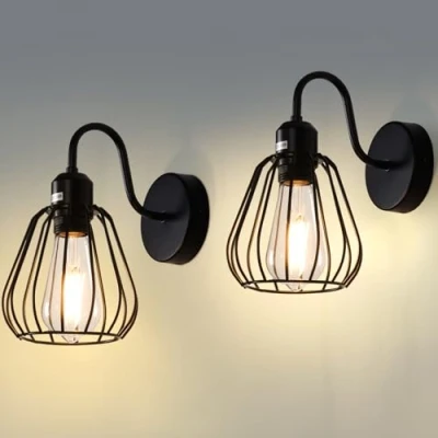 Image of MantoLite 2 pcs Black Wall Lights Simplicity Vintage Industrial Bedside Lamps E27 Edison Bulbs Sconce Lamp Holder for Living Room Bedroom Restaurant Lighting