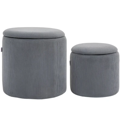 Image of HOMCOM Modern Storage Ottoman with Removable Lid, Fabric Stool, Foot Dressing Table Set of 2, Light Grey