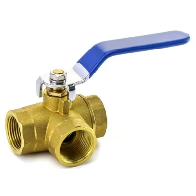 Image of QWORK 3 Way Ball Valve (L Hole) Series, Lever Handle, Female (DN20 3/4&quot;) in Forged Brass