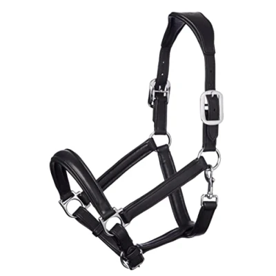 Image of LeMieux Anatomic Headcollar for Horses in Black Padded Leather &amp; Metal Fittings Adjustable Cob