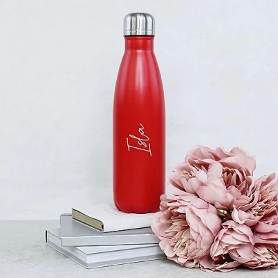 Image of eBuyGB Personalised 500ml Insulated Stainless Steel Bottle, Girls Metal Water Bottle with Any Name, Coffee &amp; Tea Vacuum Flask, 12 Hours Hot 24 Cold Drinks (Red)
