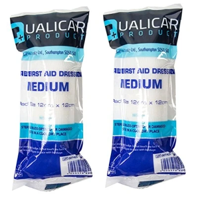 Image of 2X Qualicare Medium Bandages Sterile Wound/Injury Dressing Wraps HSE 12cm x