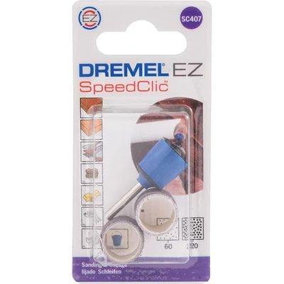 Image of Dremel SC407 EZ SpeedClic Sanding Bands and Mandrel, Set of 2 (Grit 60/120) 1 Mandrel for Sanding, Shaping Smoothing Wood Plastic Materials, Gold/Silver, 13 mm
