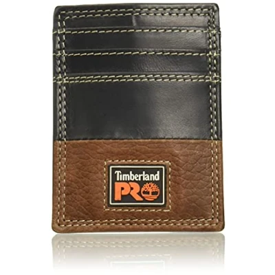 Image of Timberland PRO Men&#039;s Leather Front Pocket Wallet with Money Clip Accessory, Teak, One Size