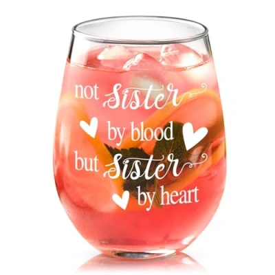 Image of Joymaking Sister Gifts, Best Friend Birthday Gifts for Women, Stemless Wine Glass, in Law Friendship Women Colleagues Friends Christmas 17 oz
