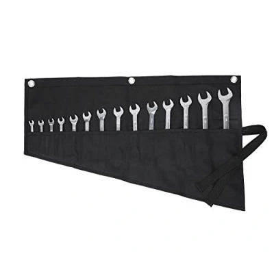Image of Tool pouch, Heavy Duty 16oz Waxed Canvas Wrench Roll Up Bag, Multi Purpose Pouch For Metric, SAE (Black)