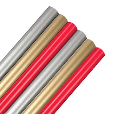 Image of Hallmark Multi Occasion Silver, Gold &amp; Red Wrapping Paper Bundle 6 Rolls in 3 Colours (Christmas/Birthday/Anniversary)