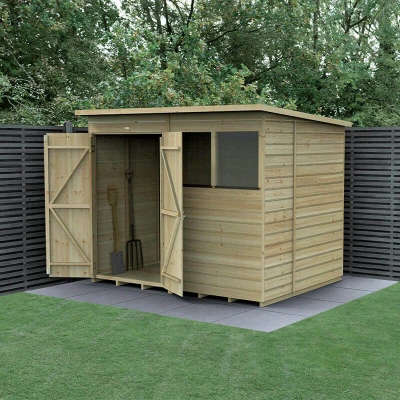 Image of 8&#039; x 6&#039; Forest Beckwood 25yr Guarantee Shiplap Pressure Treated Double Door Pent Wooden Shed (2.52m 2.05m)