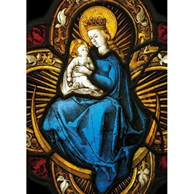 Image of Museums &amp; Galleries V&amp;A Pack of 8 Stunning Christmas Cards &#039;Virgin and Child Stained Glass Panel&#039; 1 Attractive Design, Multicolor, 130mm x 178mm 13mm