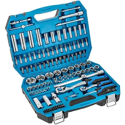 Image of Högert Technik Tool Set I Socket Wrenches, Bits and Accessories 1/4 Inch 1/2 High Quality Alloy Cr V Steel Deformation Resistant Drop Forged HT1R440 144 Pieces