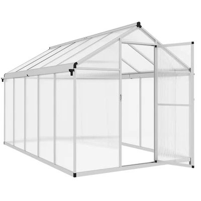 Image of Outsunny Aluminium Greenhouse with Door Window Galvanised Base Piece Panels Grow House Shed 845 243V05SR