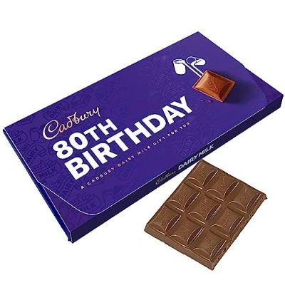 Image of Cadbury 80th Birthday Dairy Milk Chocolate Bar With Gift Envelope