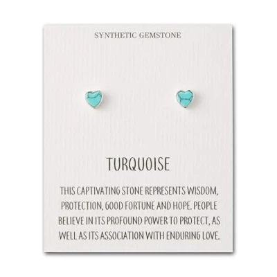 Image of Philip Jones Synthetic Turquoise Heart Stud Earrings with Quote Card