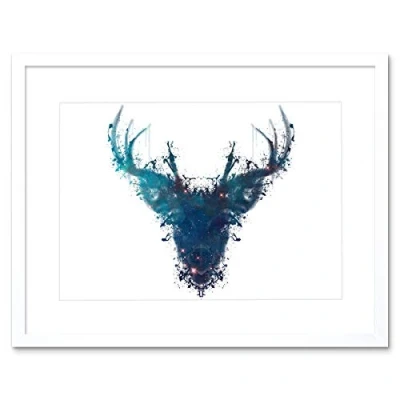 Image of Wee Blue Coo Graphic Ink Splat Deer Stag Framed Picture Art Wall Print