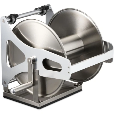 Image of Relaxdays Hose Reel, Stainless Steel, for Floor &amp; Wall, Garden Equipment, Watering, Wash, HWD: 35 x 40 36.5 cm, Silver