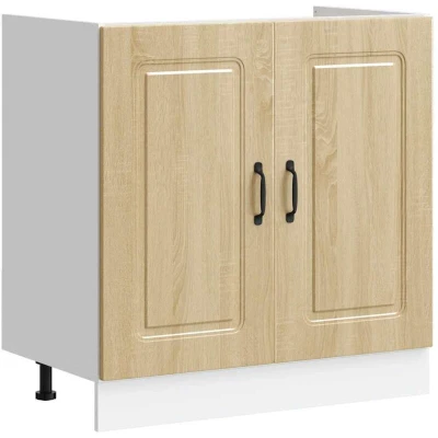 Image of vidaXL sink base cabinet kalmar range, engineered wood, sonoma oak, 80x46x81.5 cm, modern kitchen storage with adjustable feet