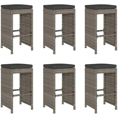 Image of vidaXL Garden Bar Stools with Cushions 6 pcs Grey Poly Rattan