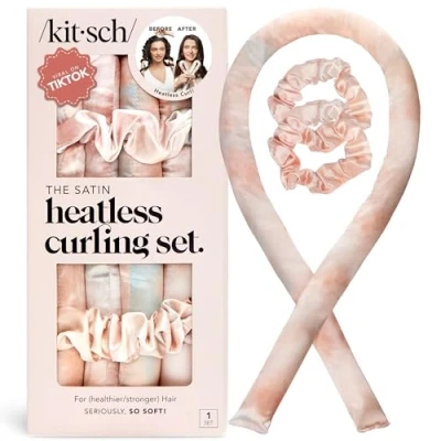 Image of Kitsch Satin Heatless Curling Rod Headband Curlers Set for Curls Hair Curler Voluminous No Heat (SunsetTieDye)