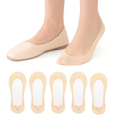 Image of MANZI Invisible No Show Socks Women Ultra Low Cut Footsies Liner 5 Pack Nude,M(UK 7)