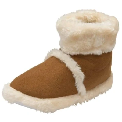 Image of DUNLOP Ladies Bootie Slippers Soft Warm Cosy Faux Fur Lined Sparkly Winter Ankle Boots (Chestnut/Cream, UK Footwear Size System, Adult, Women, Numeric Range, Medium, 3, 4)