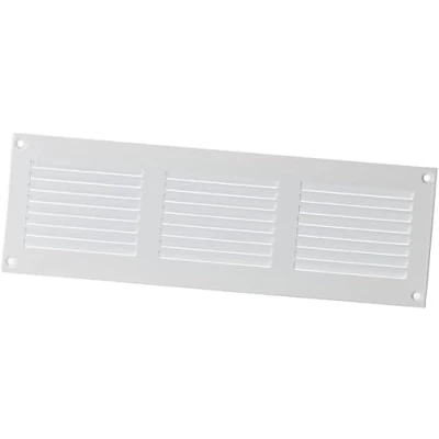 Image of White Metal Air Vent Grille 300mm x 100mm with Fly Screen Flat Louvre Duct Cover.