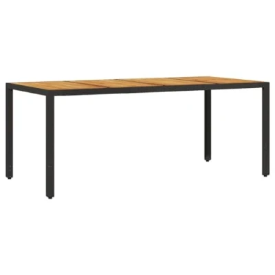 Image of vidaXL Garden Table with Acacia Wood Top Black 190x90x75 cm Poly Rattan