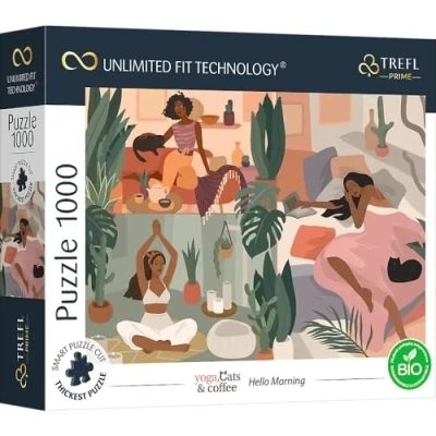 Image of Trefl 10694 1000 Elemente, dickster Karton, BIO, ECO, Katzen, Kaffee, Entspannung, Erholung, Unterhaltung für Erwachsene und Kinder ab 12 Jahren, Puzzle Yoga, Cats &amp; Coffee: Hello Morning