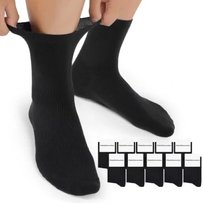 Image of Mowenti 10 Pairs Diabetic Socks Men Women Cotton Extra Wide No Elastic Seamless Classic Antiperspirant Sanitary Swollen Ankle Socks, Black*10, 39 42