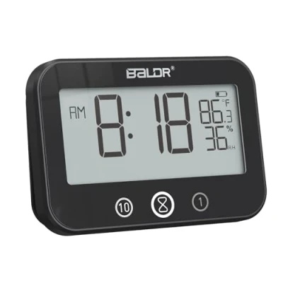 Image of LXSZRPH Digital LCD Waterproof Timer Shower Clock, for Water Spray, Bathroom Clock Wall, Two Suction Cup, Displays Time, Temperature, and Indoor Relative Humidity (1, Black)