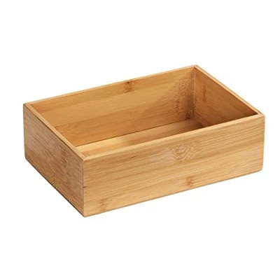Image of WENKO Terra Bamboo Organiser Box with 3 Compartments Storage Box, Bathroom Basket, Bamboo, brown, Bambus 4 Fächer