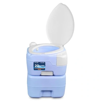 Image of SereneLife 20L Outdoor Camping Toilet, Portable Comfortable Flushable Toilets for Adults, Travel Compost Porta Potty Loo, Detachable Waste Tank &amp; Phone Holder
