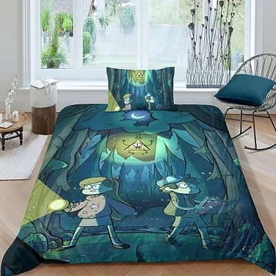 Image of LENTLY Gravity FallsDuvet Cover Set 3D Bedding Comforter Bedspread Microfiber 2 Piece Quilt with Zipper Closure Soft Single（135x200cm）