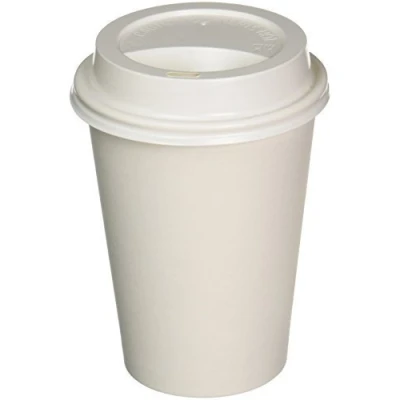 Image of 50 x 12oz White Paper Single Walled Coffee Cups &amp; SIP LIDS